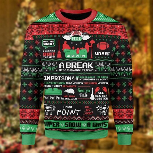 Friends Christmas Sweater with Movie Quotes, TV Series Xmas Sweatshirt