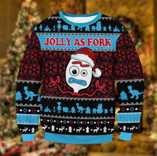 Toy Story Jolly As Fork Ugly Christmas Sweater, Forky Disney Holiday Sweatshirt