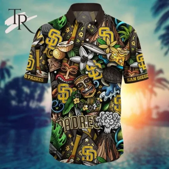 Discover san diego team padre hawaiian shirt, tiki mask, tropical hawaii pattern