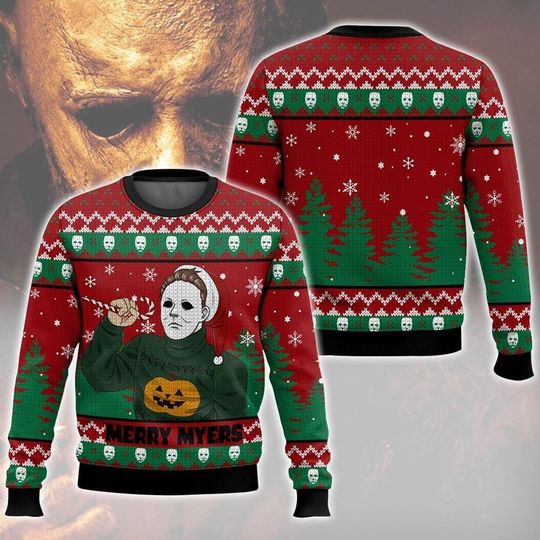 Michael Myers Christmas Sweater, Horror Movie 3D Ugly Sweater, Vintage 80s Holiday Sweatshirt