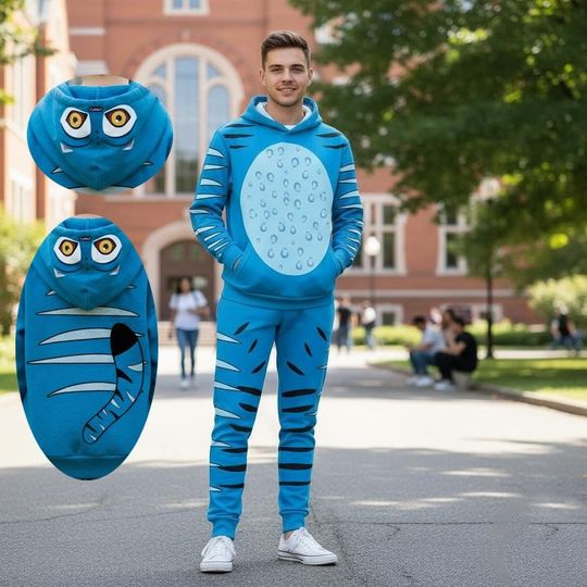 Derpy Tiger Cosplay Hoodie And Joggers, Kpop Demon Hunters Tiger Costume Hoodie, Derpy Tiger Costume Hoodie, Blue Tiger Hoodie