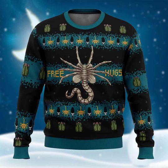 Discover Alien Facehugger Ugly Sweater, Horror Movie Graphic Sweatshirt