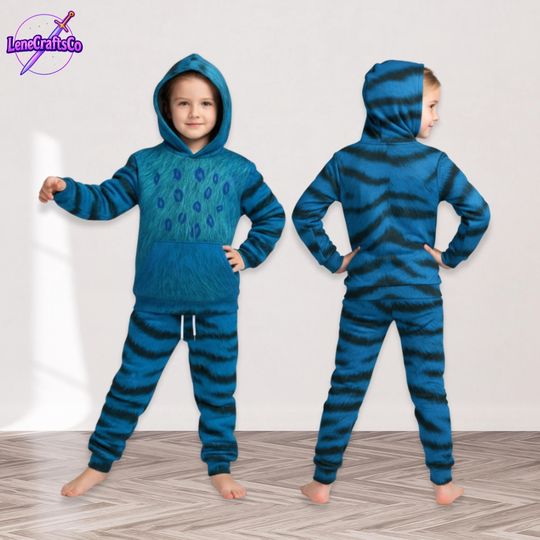 Blue Tiger Costume Printed Hoodie Jogger Sets, Kpop Demon Hunters Costume Hoodie, Tiger Cosplay Set, Tiger Cosplay Outfit