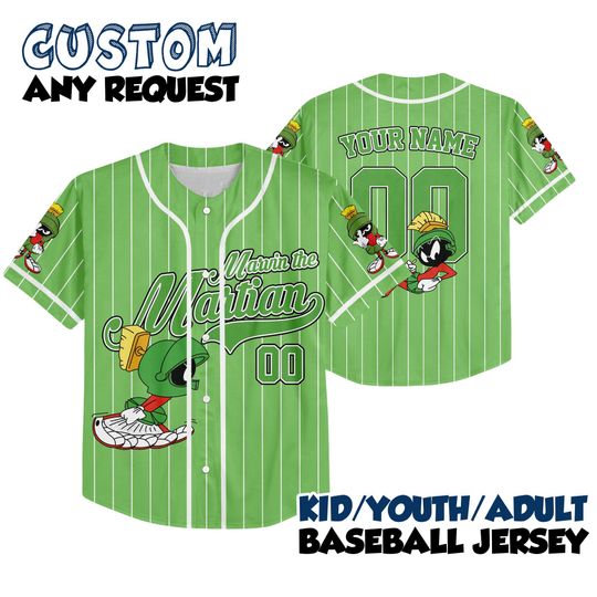 Personalized Marvin the Martian Baseball Jersey, Custom Marvin the Martian Sports Shirt, Funny Cartoon Jersey Gift, Gift For Fan