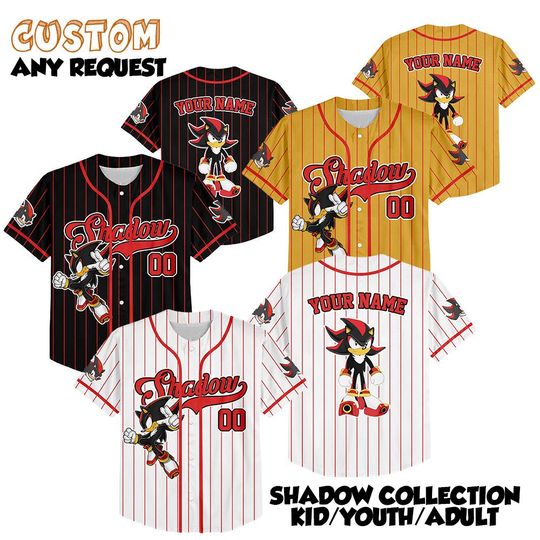 Discover Custom Name and Number Shadow Baseball Jersey, Shadow the Hedgehog Birthday Gift, Sonic the Hedgehog Baseball Fan Lover Gift