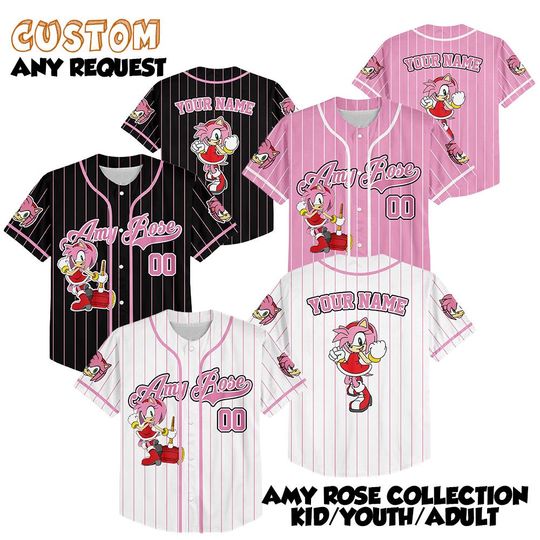Discover Personalized The Hedgehog Amy Rose Baseball Jersey, Custom Amy Rose Jersey Shirt, Sonic Birthday Boy Jersey, Disney Baseball Team Outfit
