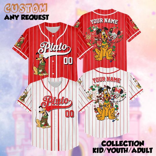 Christmas Pluto Baseball Jersey, Pluto Disney Shirt, Disney World Vacation Jersey, Christmas Family Shirt, Disneyland Christmas Trip Gift