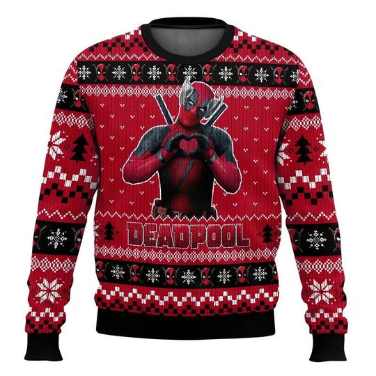Discover Deadpool Christmas Ugly Sweater, Funny Superhero 2024 Christmas Sweater, Deadpool Movie Ugly Sweater, Xmas Gift