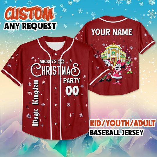 Personalized Disney Mickey Minnie Christmas Baseball Jersey, Mickey Mouse Jersey Team, Christmas Baseball Jersey, Disneyland Christmas Party