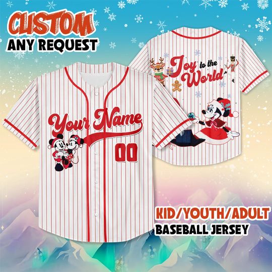 Discover Personalized Minnie Mouse Christmas Baseball Jersey, Minnie Mouse Jersey Team, Christmas Baseball Jersey, Disneyland Christmas Party