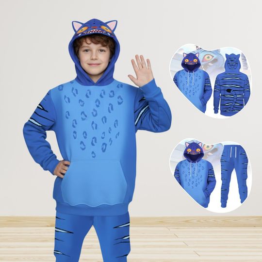 Discover Blue Tiger Costume Hoodie Jogger Sets, Tiger Movie Costume Ear Hoodie, Blue Tiger Sweatshirt, Kpop Movie Cosplay Outfit