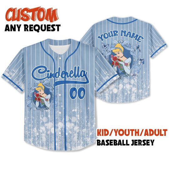 Discover Custom Printed Glitter Conquette Cinde Baseball Jersey, Personalized Name&Number, Disneyland Family Shirt, Birthday Gift, Gift for her