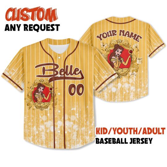 Discover Custom Printed Glitter Conquette Belle Baseball Jersey, Personalized Name&Number, Disneyland Family Shirt, Birthday Gift, Gift for her