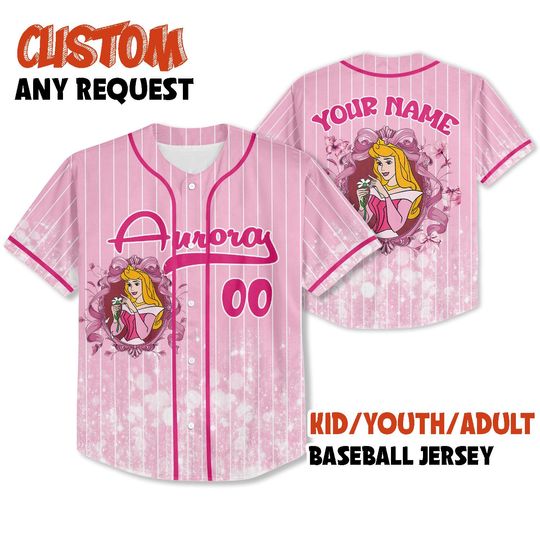 Discover Custom Printed Glitter Conquette Aurora Baseball Jersey, Personalized Name&Number, Disneyland Family Shirt, Birthday Gift, Gift for her