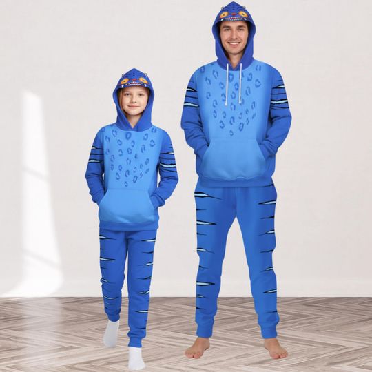 Discover Blue Tiger Costume Hoodie Jogger Sets, Blue Tiger Sweatshirt, Tiger Movie Cosplay Outfits, Kpop Movie Costume Hoodie
