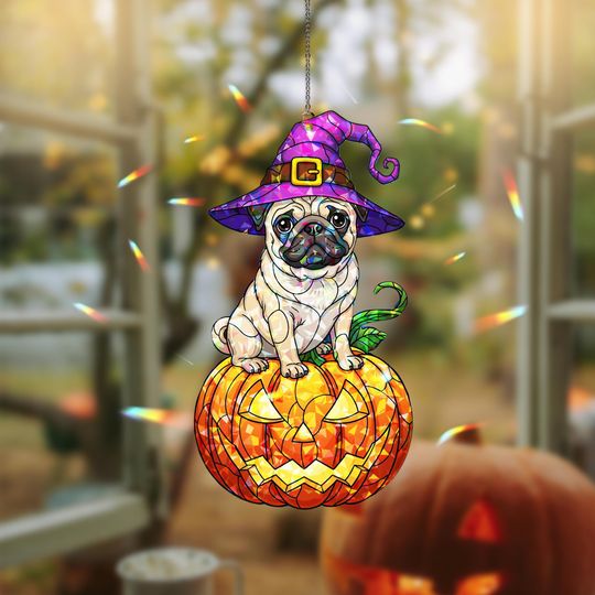 Discover Halloween Pug Hologram Acrylic Ornament, Pug Halloween Suncatcher, Halloween Homde Decor, Halloween Gift