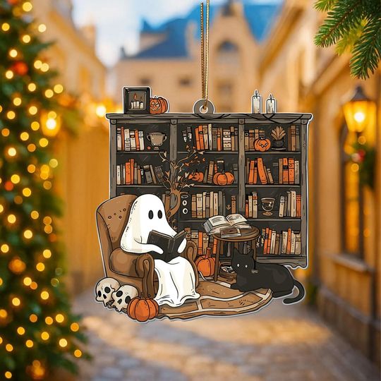 Discover Ghost Ornament Cute Reading Acrylic Halloween Decor, Spooky Ghost Halloween Basket Ornament, Fall Shelf Decoration, Bookish Gift