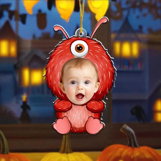 Discover Monster Costumes Kid Halloween Ornament, Custom Name Monster Ornament, Personalized Photo Acrylic Ornament, Halloween Gifts