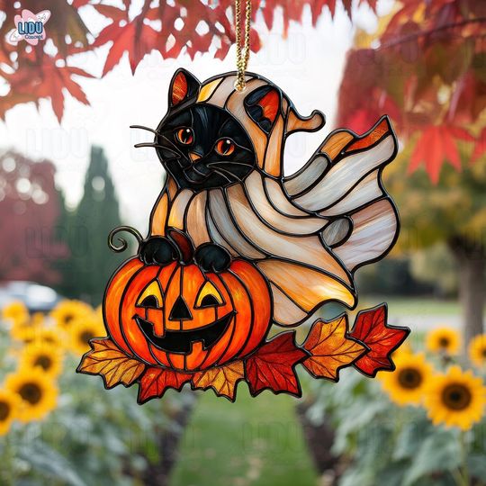 Discover Black Cat Pumpkin 2D Flat Acrylic Ornament, Halloween Decor, Halloween Ornament, Pumpkin Decor, Cat Lover, Gift For Cat Lover, Black Cat