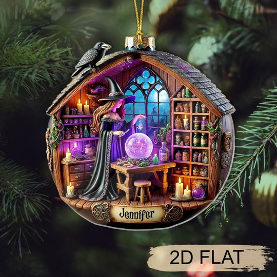 2D FLAT Personalized Witchy Acrylic Ornament, Christmas Beautiful Witch Ornament, Halloween Gothic Decor, Scary Decor, Spooky Home Decor