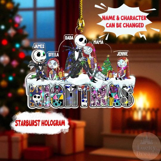Discover Personalized Nightmare Before Christmas Ornament, Custom Family Name & Character Acrylic Ornament Xmas, Disney Family Holiday Gift Idea 2025