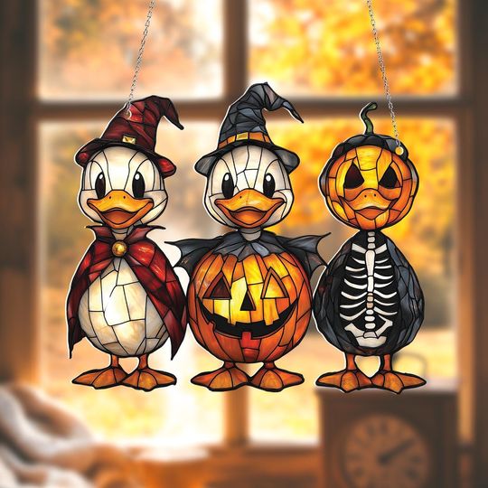 Discover Halloween Duck Acrylic Window Hanging, Pumpkin Gift, Witch Gift, Skeleton Decor, Cute Fall Decor, Spooky Autumn Ornament,Trick or Treat Gift
