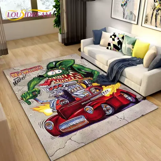 Funny Rat Fink Cartoon Area Rug for Living Room, Bedroom, Garage