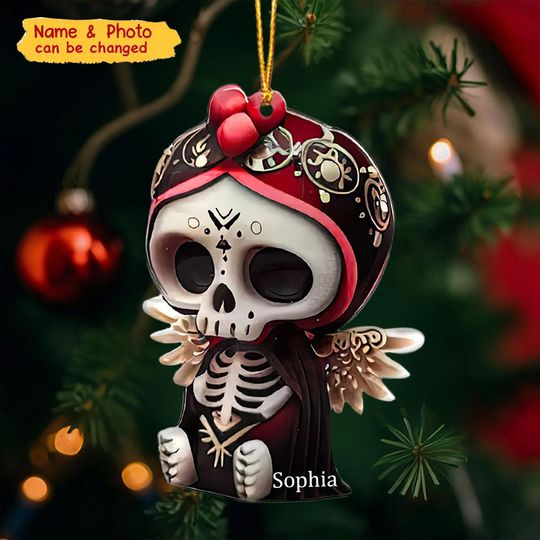 Discover Cute Skull Personalized Acrylic Christmas Ornament, Custom Skull Ornament, Gothic Halloween Christmas Gift