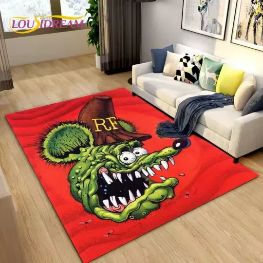 Discover Funny Rat Fink Cartoon Area Rug,Carpet Rug for Living Room Bedroom Garage Sofa D