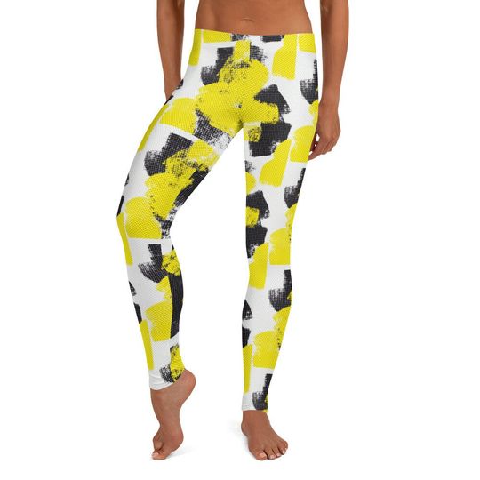 Discover Rockstar Dreams Leggings ~ Women's Bold Bright Yellow Black Abstract Stretchy Tights Pants | Buttery Soft Fashion Tights | Cute Gift for Her
