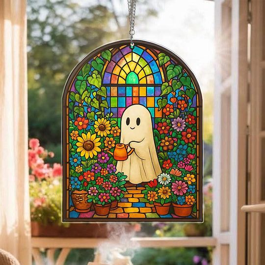 Discover Cute Ghost Greenhouse Suncatcher Ornament,Halloween Ghost Acrylic Window Hangings,Gift For Mom,Halloween Home Decor,Plant Lovers Gift