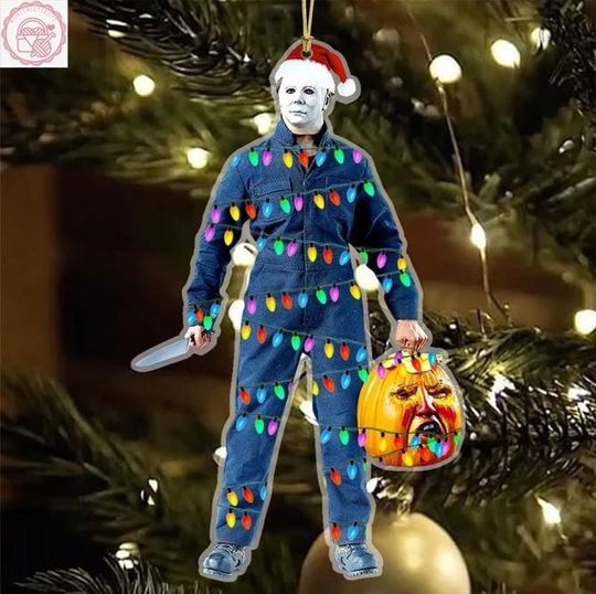 Discover Personalized Michael Myers Christmas Funny 2D Acrylic/Wooden Ornaments, Killer Michael Myers Horror Gifts, Michael Myers Christmas Ornaments