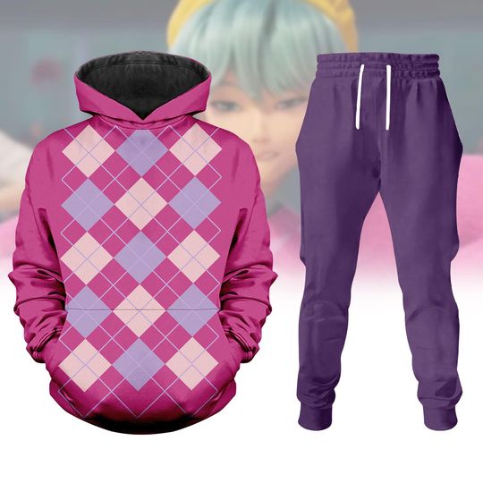 Discover Pink Argyle Costume Hoodie Jogger, Demon Inspired Movie, Baby Saja Cosplay Hoodie, Saja Boys Costume Hoodie Men