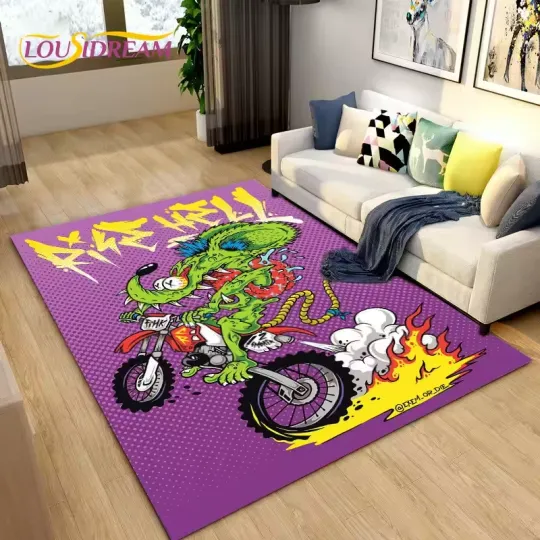Funny Rat Fink Cartoon Area Rug for Living Room, Bedroom, Garage
