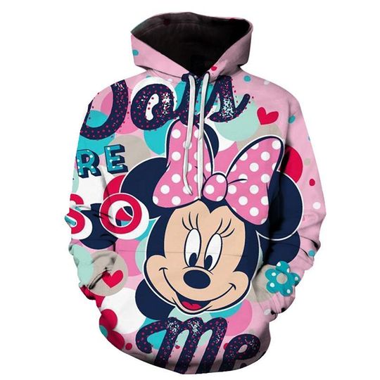 Disney Minnie Mouse Cartoon Hoodie, Cute Disney 3D Hoodie