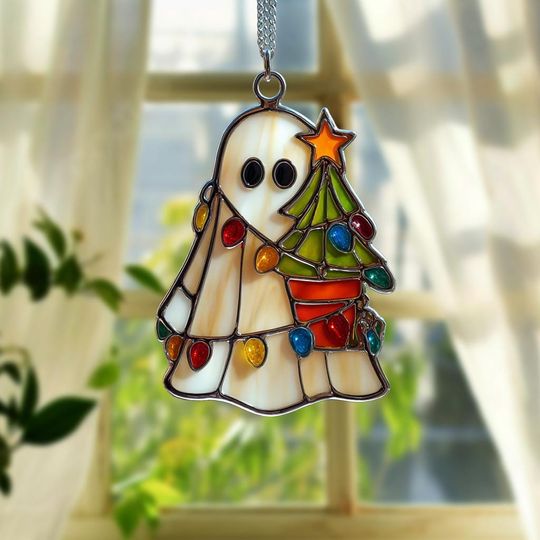 Discover Christmas Ghost Acrylic Suncatcher, Halloween Ghost Window Hanging, Cute Ghost Halloween Gift, Spooky Halloween Decor,Santa Ghost Suncatcher