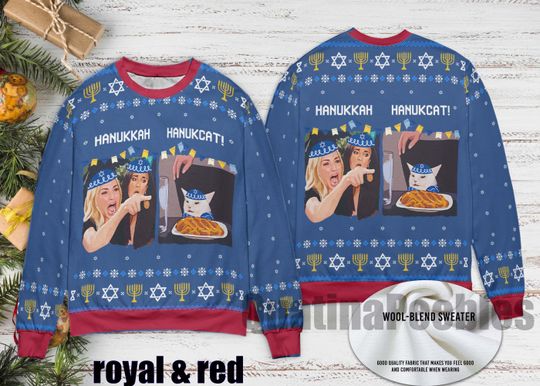 Funny Woman Yelling At A Cat Meme Jewish Ugly Sweater,  A Cat Meme Christmas Ugly Sweater, Family Ugly Christmas Sweater, Sweater for Family