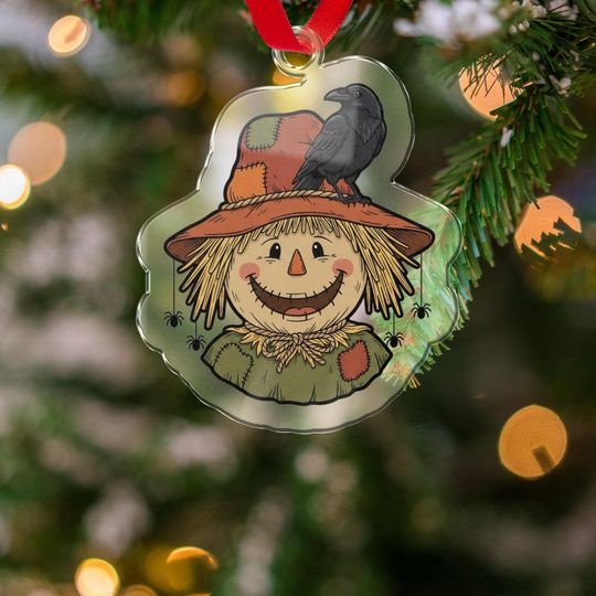 Spooky Scarecrow Halloween Acrylic Ornament, Crow, Spider, Autumn Fall Decor, Gift Idea, Holiday Decoration, Hanging Ornament