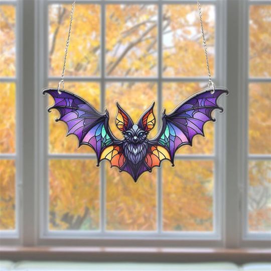 Discover Funny Bat Acrylic Suncatcher  Halloween Window Hanging Decor, Bat Lover Gift, Spooky Garden Accent, Cute Bat Ornament for Indoor Decor