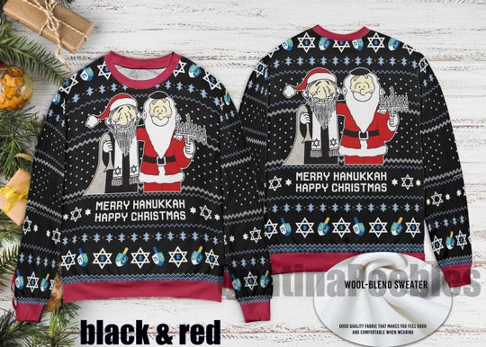 Santa Merry Chrismukkah  Ugly Sweater, Merry Chrismukkah Sweater, Jewish Christmas Sweater, Menorah Hanukkah Ugly Christmas Sweater