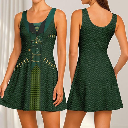 Discover Wicked Wizard Cosplay Skater Dress, The Wonderful Wizard of Oz Women Dress, Wicked Green Dress, Wicked Fan Costume, Witchy Dress