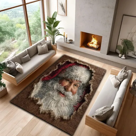 3D Santa Claus Christmas Illusion Rug: Festive Holiday Decor