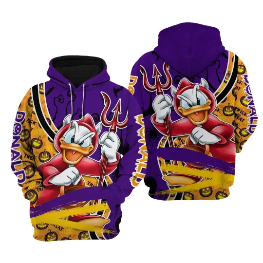 Disney Halloween Hoodie 3D, Donald Duck Wizard Disney Castle Halloween Night Hoodie