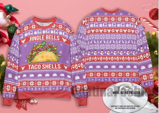 Jingle Bells Taco Shells Christmas Sweater, Jingle Bells Ugly Xmas Sweater, Funny Jingle Bells Holiday Sweater, Jingle Bells Christmas Gift
