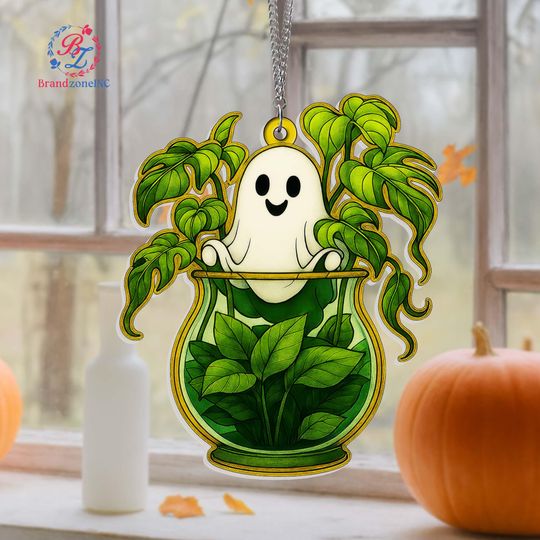 Cute Ghost Suncatcher Ornament, Ghost Monstra Window Hanging, Hangings Plant Lover Gift, Gothic Suncatcher Ghost Funny Halloween Acrylic