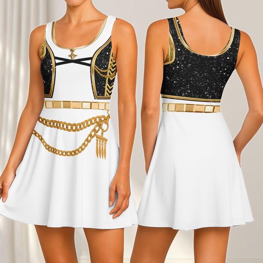 Discover Rumi Kpop Skater Dress, Golden Rumi Cosplay Women Dress, Halloween Dress, Kpop Movie Cosplay Costume, Gift For Her