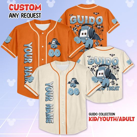 Discover Custom Guido Halloween Baseball Jersey, Custom Disney Cars Shirt, Disneyland Halloween Outfit, Trick or Treat Jersey, Gift for Fans