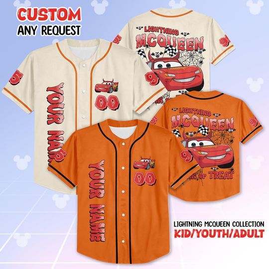 Discover Custom Lightning McQueen Halloween Baseball Jersey, Cars Halloween Jersey, Disney Halloween Jersey, Disneyland Cars Family Trip T-Shirt