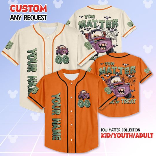 Discover Custom Tow Mater Halloween Baseball Jersey, Cars Halloween Jersey, Disney Halloween Jersey, Disneyland Lightning McQueen Family Trip Shirt