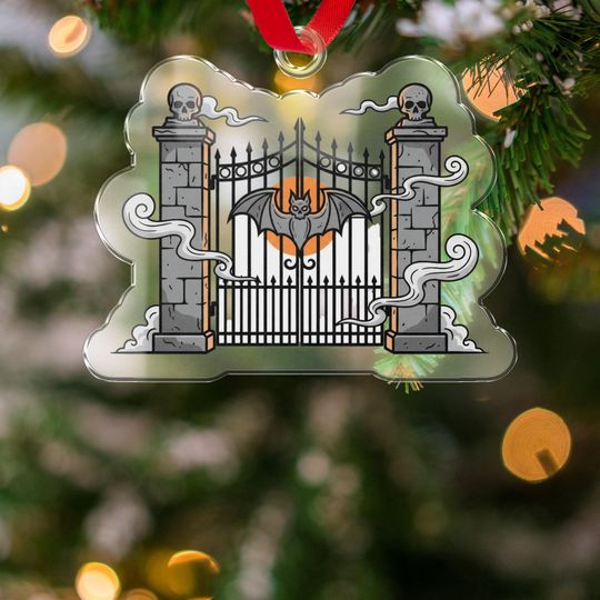 Halloween Acrylic Ornament, Spooky Gate, Bat, Skull Decoration, Gothic Decor, Halloween Gift, Creepy Ornament, Halloween Tree Ornament